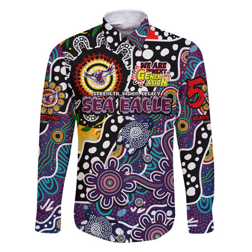 Personalised Sea Eagles NRL Celebrating 50 Years of Naidoc Family Matching Off Shoulder Maxi Dress and Hawaiian Shirt NAIDOC Week 2025 Aboriginal