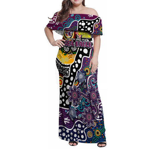 Personalised Sea Eagles NRL Celebrating 50 Years of Naidoc Family Matching Off Shoulder Maxi Dress and Hawaiian Shirt NAIDOC Week 2025 Aboriginal