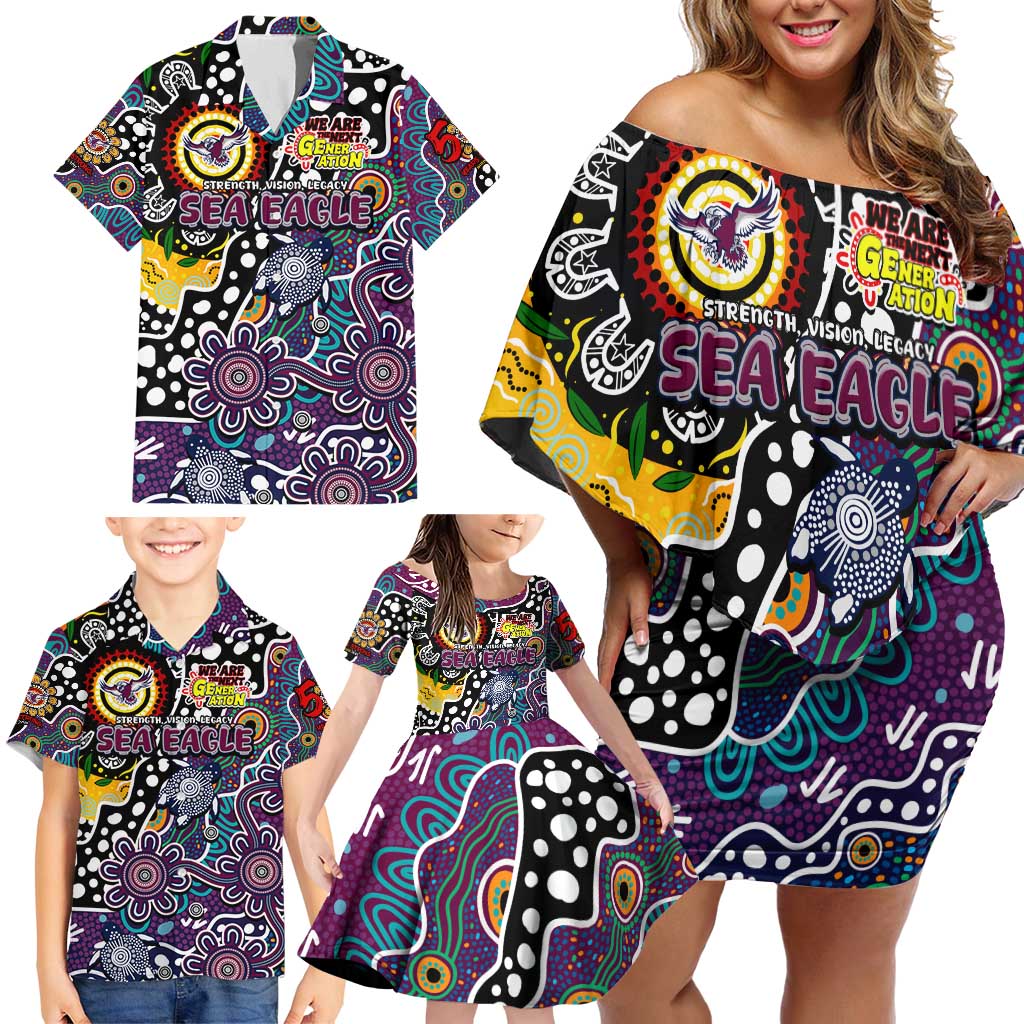 Personalised Sea Eagles NRL Celebrating 50 Years of Naidoc Family Matching Off Shoulder Short Dress and Hawaiian Shirt NAIDOC Week 2025 Aboriginal