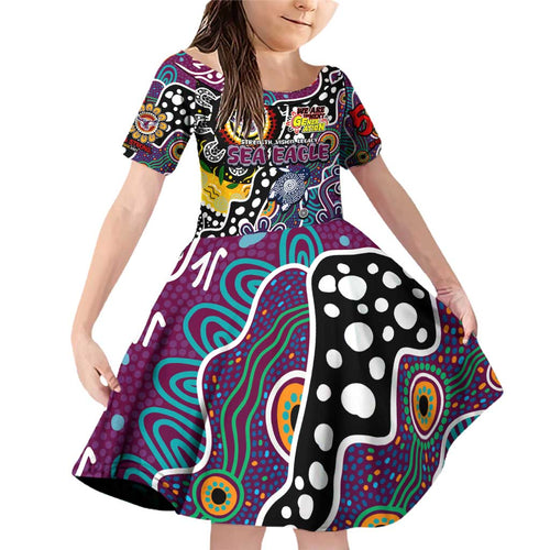 Personalised Sea Eagles NRL Celebrating 50 Years of Naidoc Family Matching Off Shoulder Short Dress and Hawaiian Shirt NAIDOC Week 2025 Aboriginal