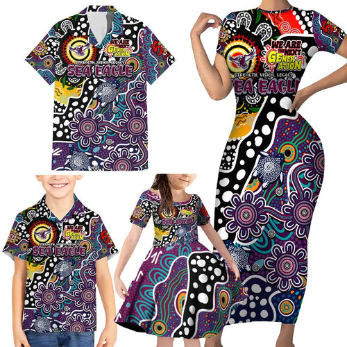Personalised Sea Eagles NRL Celebrating 50 Years of Naidoc Family Matching Short Sleeve Bodycon Dress and Hawaiian Shirt NAIDOC Week 2025 Aboriginal