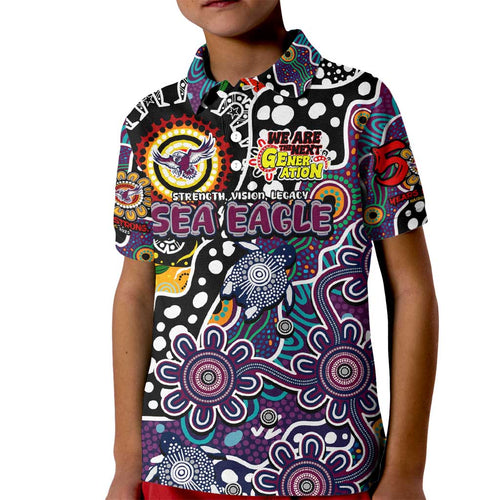 Personalised Sea Eagles NRL Celebrating 50 Years of Naidoc Kid Polo Shirt NAIDOC Week 2025 Aboriginal