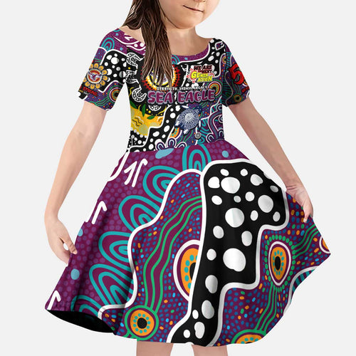 Personalised Sea Eagles NRL Celebrating 50 Years of Naidoc Kid Short Sleeve Dress NAIDOC Week 2025 Aboriginal