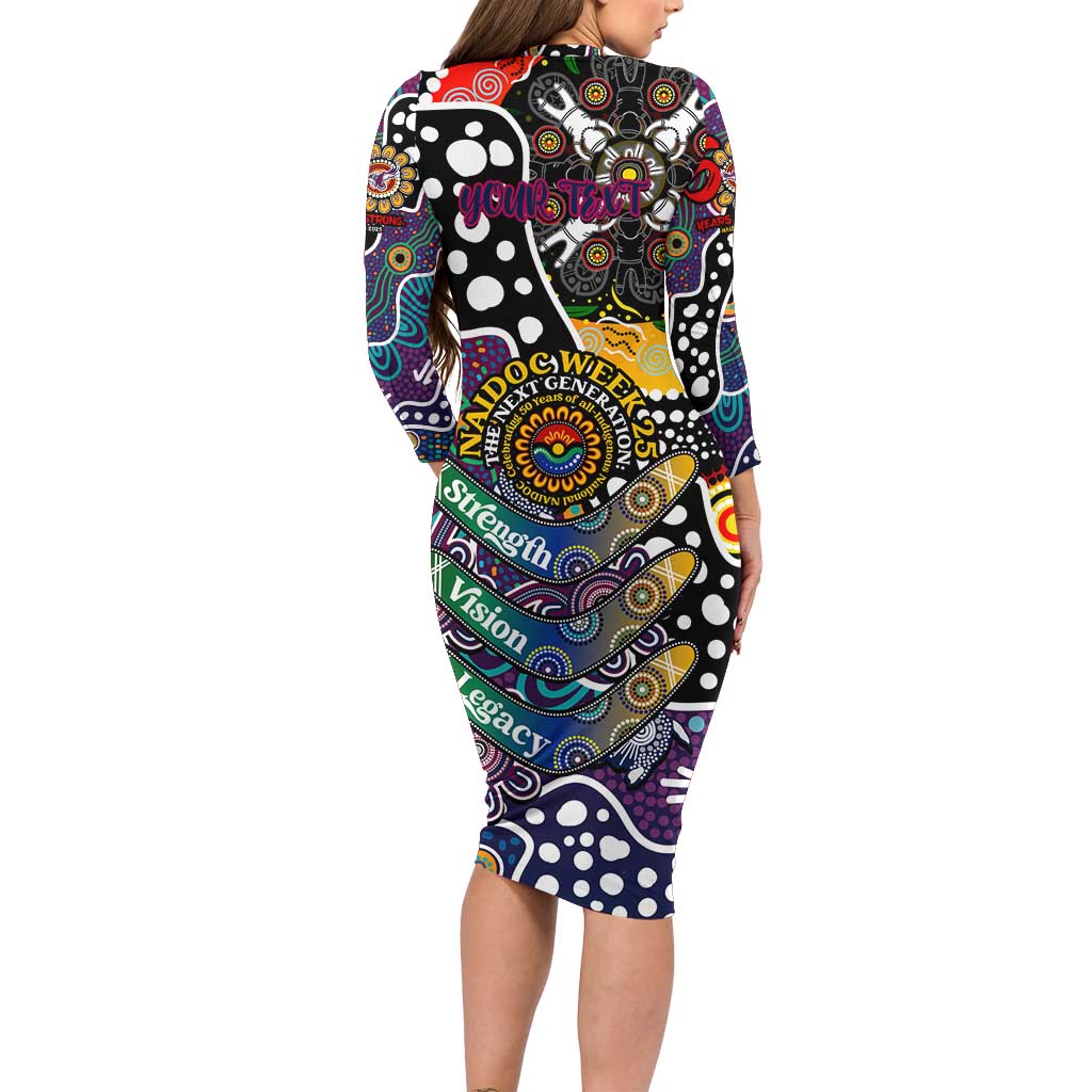 Personalised Sea Eagles NRL Celebrating 50 Years of Naidoc Long Sleeve Bodycon Dress NAIDOC Week 2025 Aboriginal