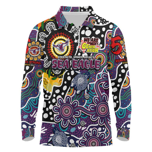 Personalised Sea Eagles NRL Celebrating 50 Years of Naidoc Long Sleeve Polo Shirt NAIDOC Week 2025 Aboriginal