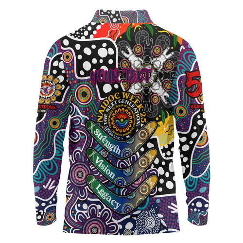 Personalised Sea Eagles NRL Celebrating 50 Years of Naidoc Long Sleeve Polo Shirt NAIDOC Week 2025 Aboriginal