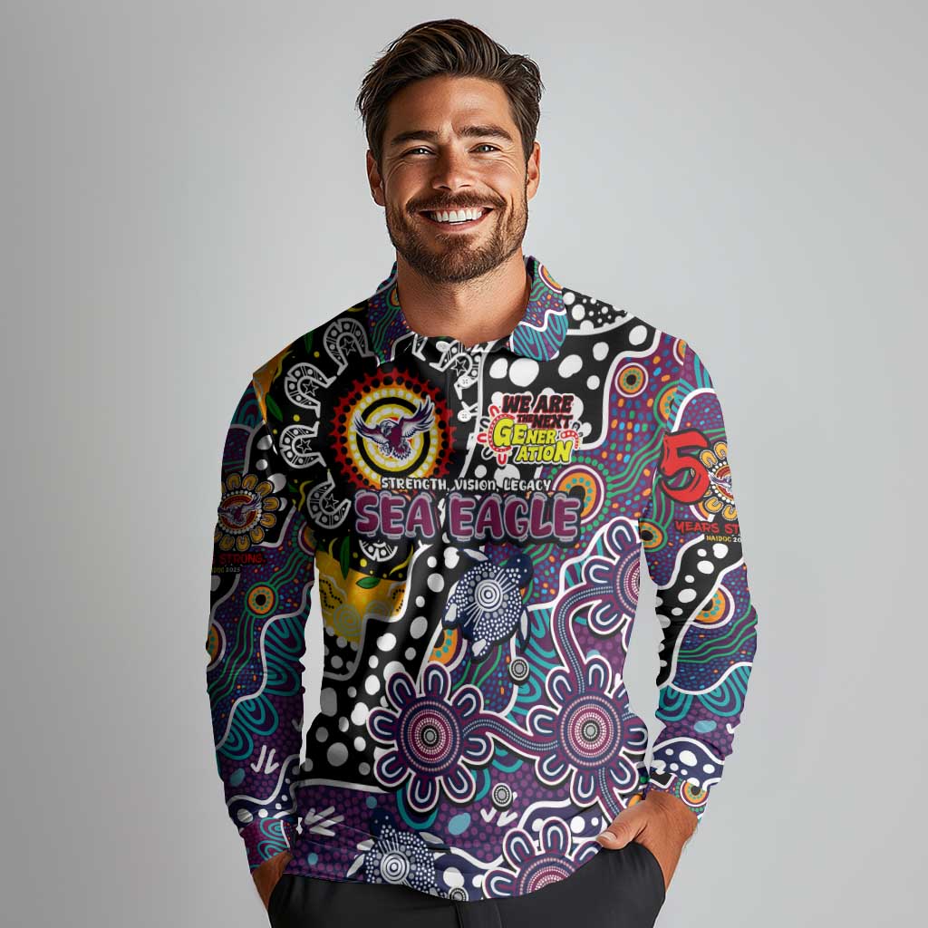 Personalised Sea Eagles NRL Celebrating 50 Years of Naidoc Long Sleeve Polo Shirt NAIDOC Week 2025 Aboriginal