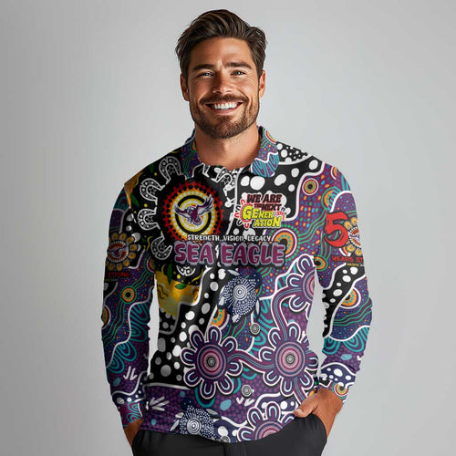 Personalised Sea Eagles NRL Celebrating 50 Years of Naidoc Long Sleeve Polo Shirt NAIDOC Week 2025 Aboriginal