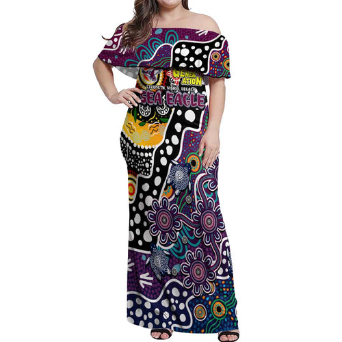 Personalised Sea Eagles NRL Celebrating 50 Years of Naidoc Off Shoulder Maxi Dress NAIDOC Week 2025 Aboriginal