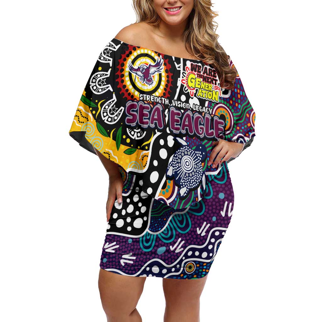 Personalised Sea Eagles NRL Celebrating 50 Years of Naidoc Off Shoulder Short Dress NAIDOC Week 2025 Aboriginal