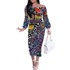Personalised Sea Eagles NRL Celebrating 50 Years of Naidoc Off The Shoulder Long Sleeve Dress NAIDOC Week 2025 Aboriginal