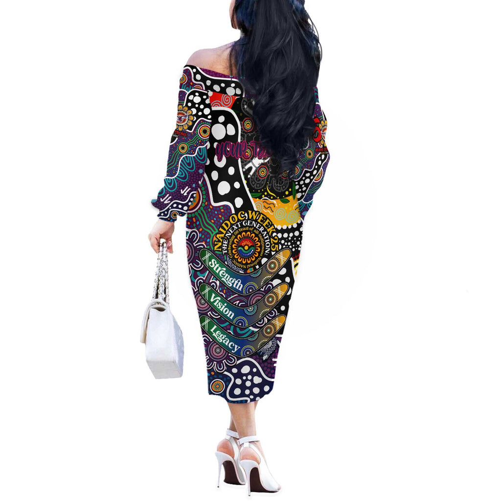 Personalised Sea Eagles NRL Celebrating 50 Years of Naidoc Off The Shoulder Long Sleeve Dress NAIDOC Week 2025 Aboriginal