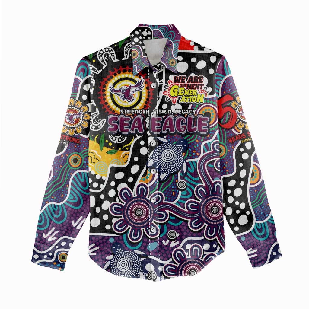 Personalised Sea Eagles NRL Celebrating 50 Years of Naidoc Women Casual Shirt NAIDOC Week 2025 Aboriginal