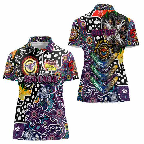 Personalised Sea Eagles NRL Celebrating 50 Years of Naidoc Women Polo Shirt NAIDOC Week 2025 Aboriginal