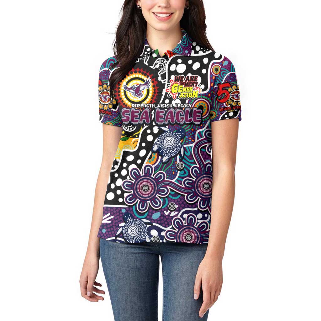 Personalised Sea Eagles NRL Celebrating 50 Years of Naidoc Women Polo Shirt NAIDOC Week 2025 Aboriginal