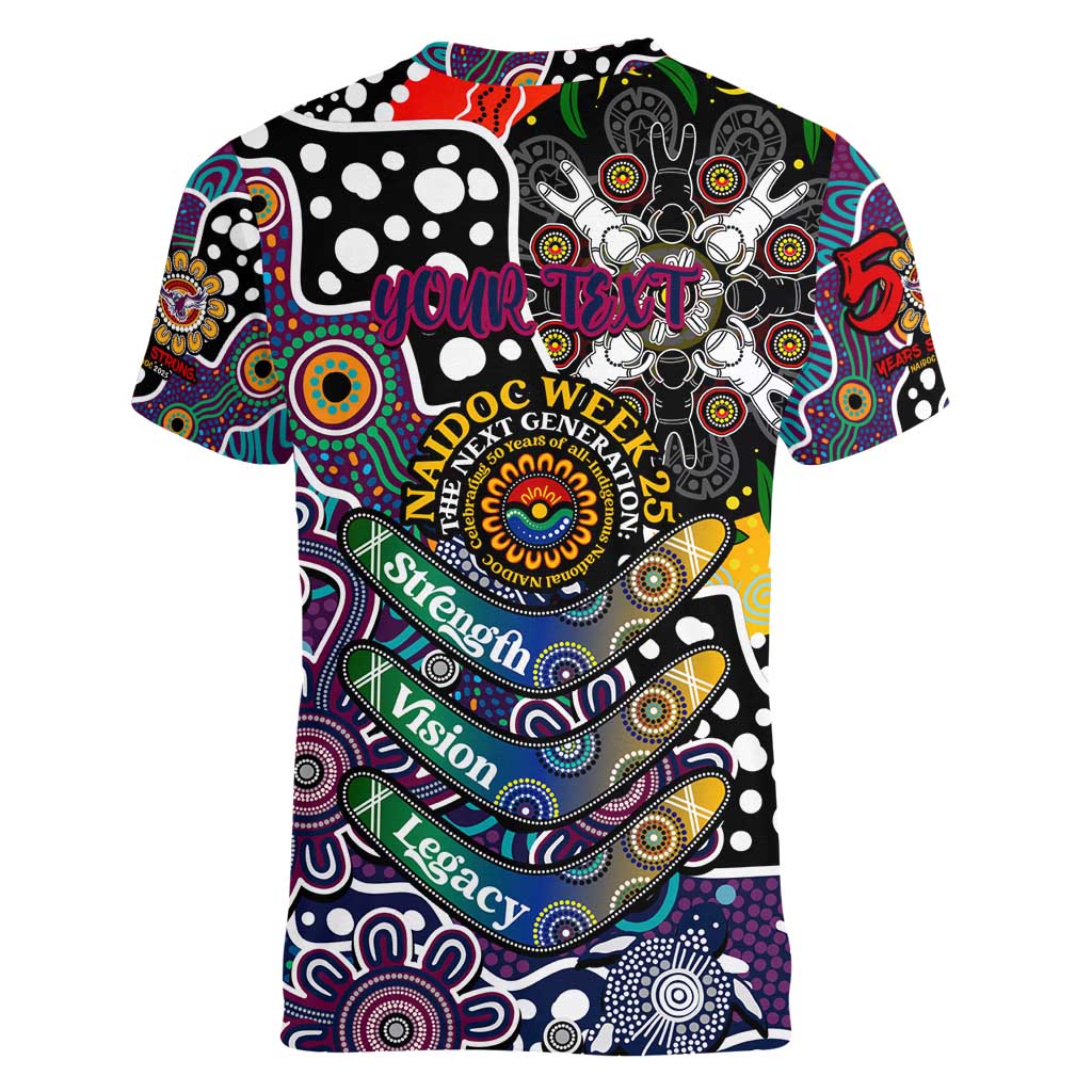 Personalised Sea Eagles NRL Celebrating 50 Years of Naidoc Women V-Neck T-Shirt NAIDOC Week 2025 Aboriginal