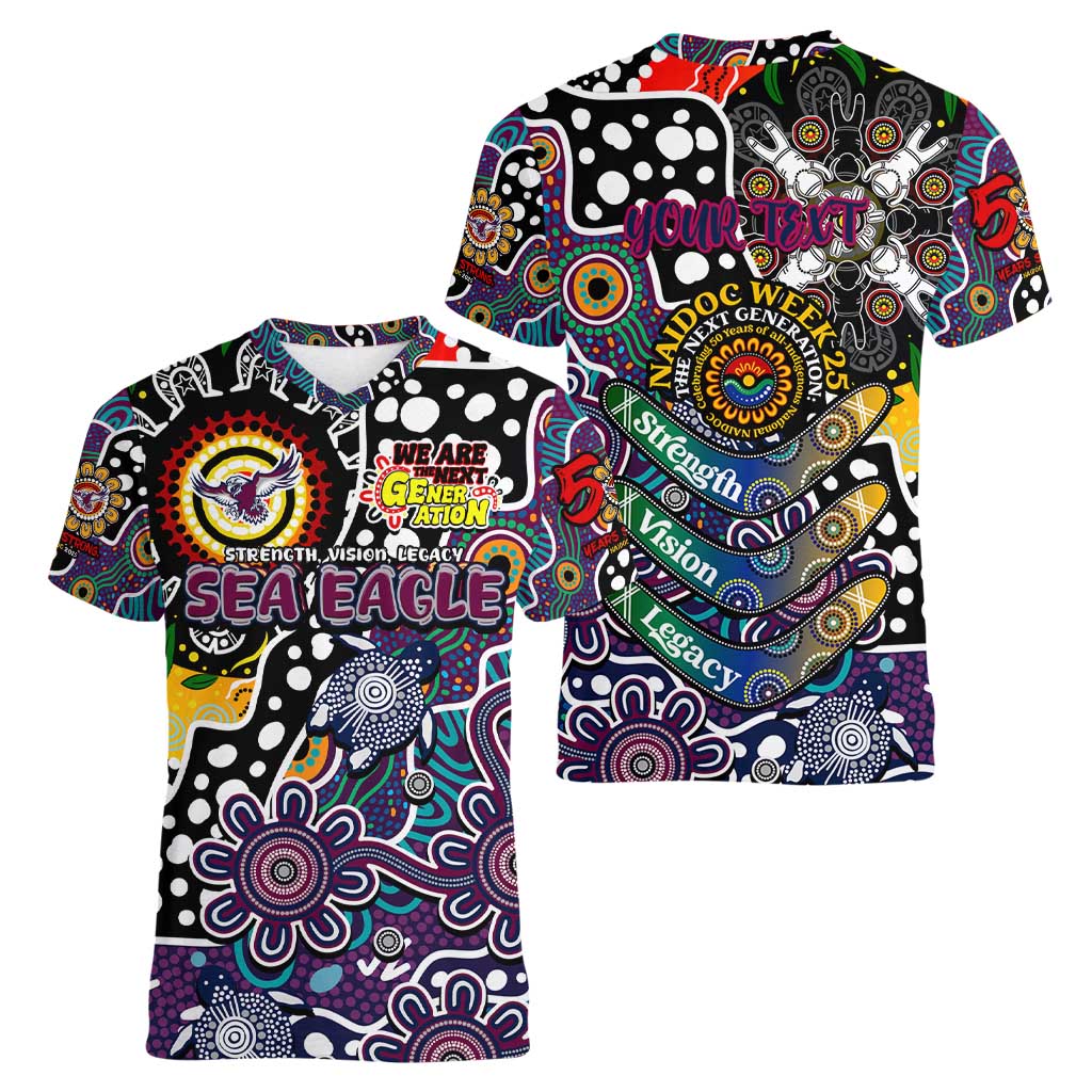 Personalised Sea Eagles NRL Celebrating 50 Years of Naidoc Women V-Neck T-Shirt NAIDOC Week 2025 Aboriginal