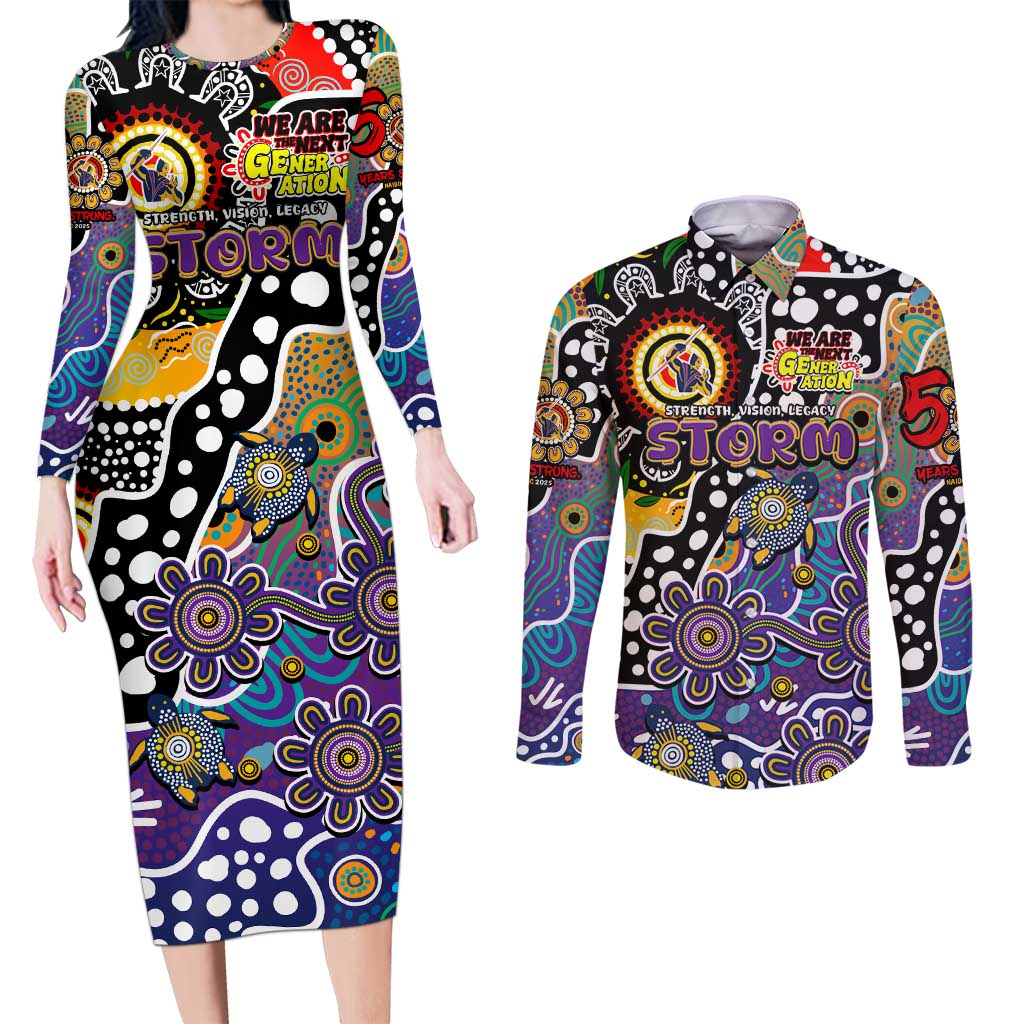 Personalised Storm NRL Celebrating 50 Years of Naidoc Couples Matching Long Sleeve Bodycon Dress and Long Sleeve Button Shirt NAIDOC Week 2025 Aboriginal