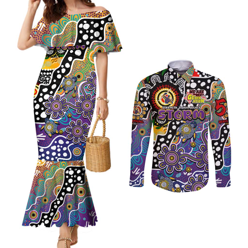 Personalised Storm NRL Celebrating 50 Years of Naidoc Couples Matching Mermaid Dress and Long Sleeve Button Shirt NAIDOC Week 2025 Aboriginal