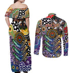 Personalised Storm NRL Celebrating 50 Years of Naidoc Couples Matching Off Shoulder Maxi Dress and Long Sleeve Button Shirt NAIDOC Week 2025 Aboriginal