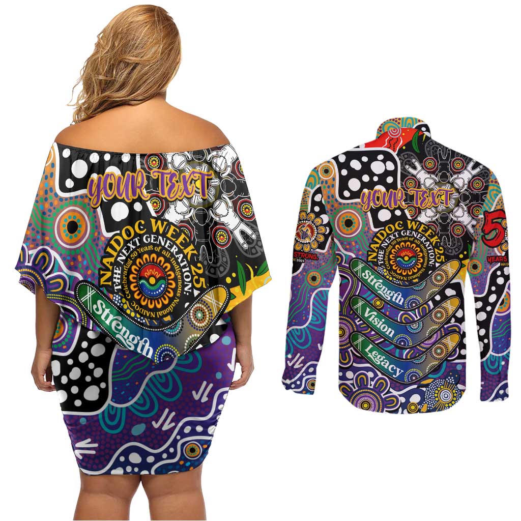 Personalised Storm NRL Celebrating 50 Years of Naidoc Couples Matching Off Shoulder Short Dress and Long Sleeve Button Shirt NAIDOC Week 2025 Aboriginal