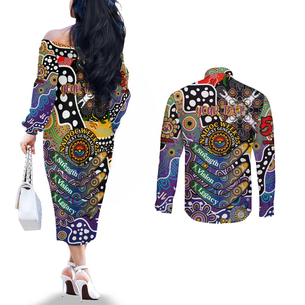 Personalised Storm NRL Celebrating 50 Years of Naidoc Couples Matching Off The Shoulder Long Sleeve Dress and Long Sleeve Button Shirt NAIDOC Week 2025 Aboriginal