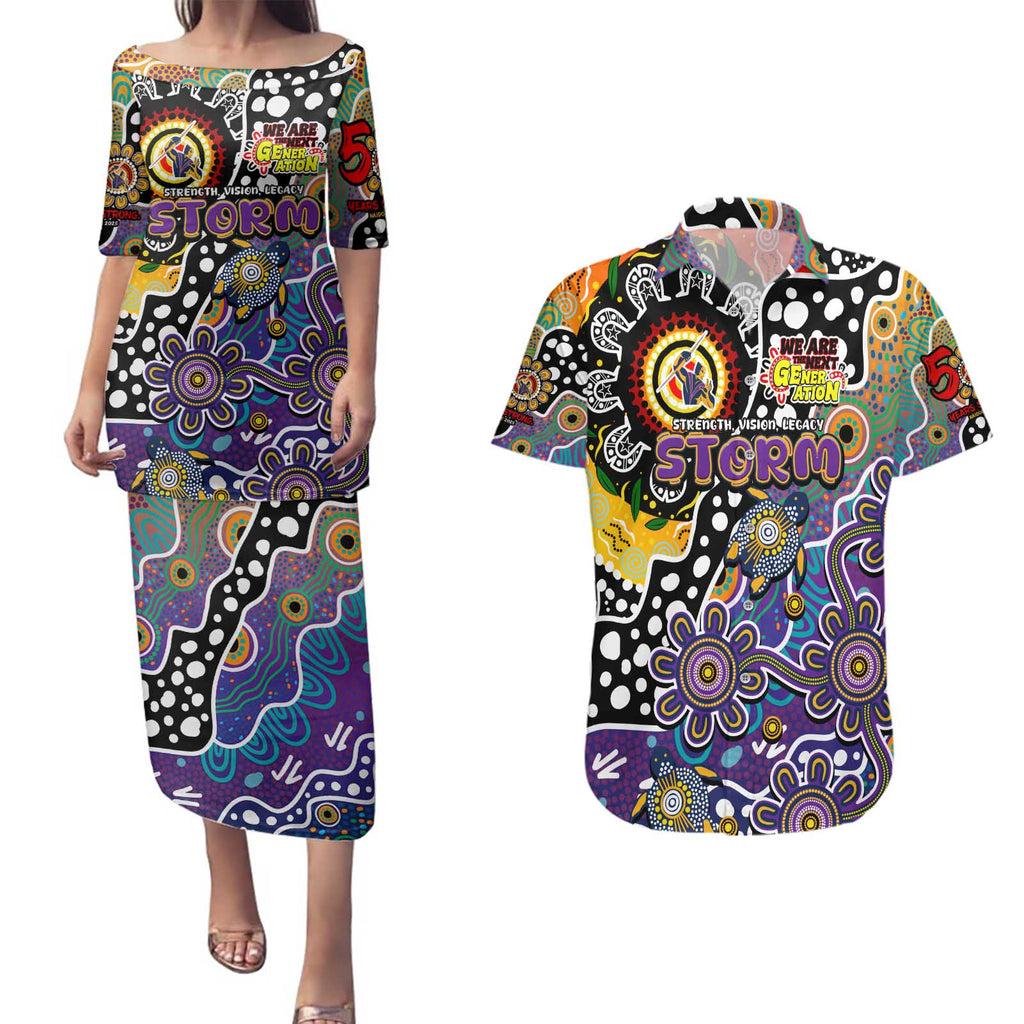 Personalised Storm NRL Celebrating 50 Years of Naidoc Couples Matching Puletasi and Hawaiian Shirt NAIDOC Week 2025 Aboriginal