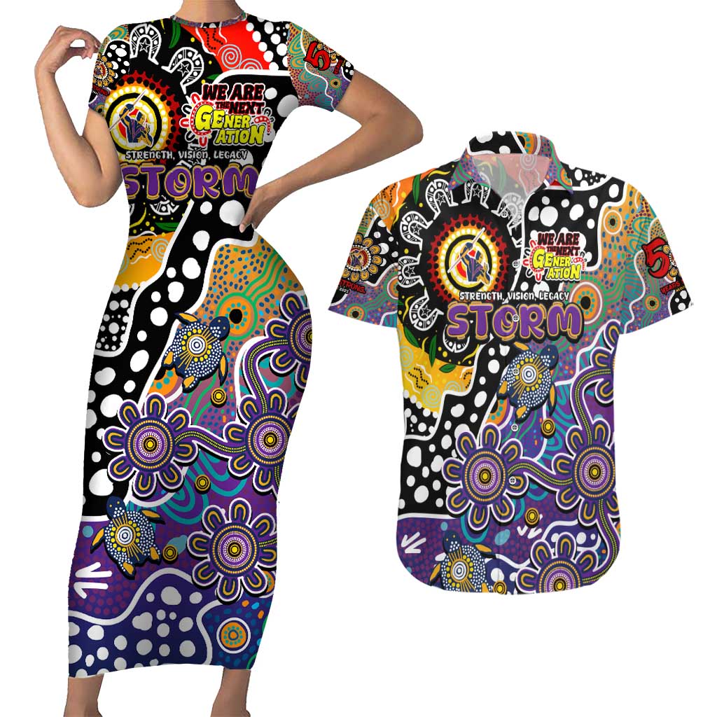 Personalised Storm NRL Celebrating 50 Years of Naidoc Couples Matching Short Sleeve Bodycon Dress and Hawaiian Shirt NAIDOC Week 2025 Aboriginal