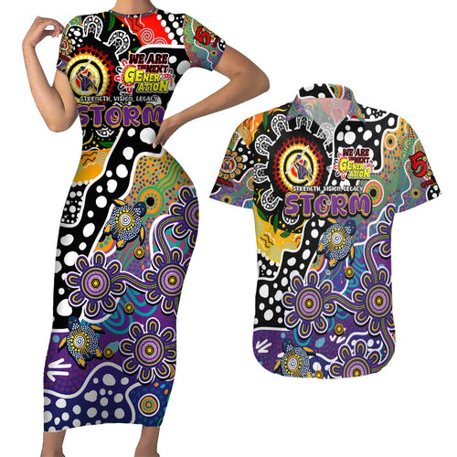 Personalised Storm NRL Celebrating 50 Years of Naidoc Couples Matching Short Sleeve Bodycon Dress and Hawaiian Shirt NAIDOC Week 2025 Aboriginal
