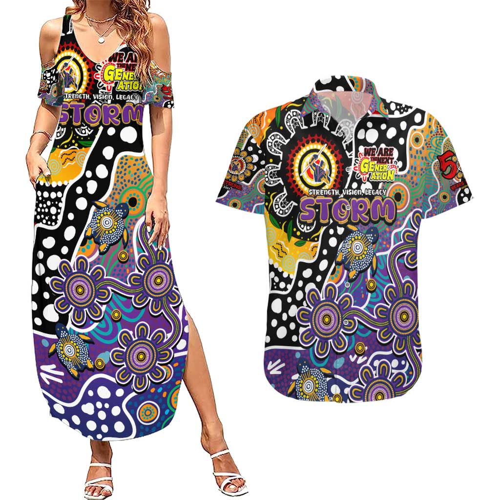 Personalised Storm NRL Celebrating 50 Years of Naidoc Couples Matching Summer Maxi Dress and Hawaiian Shirt NAIDOC Week 2025 Aboriginal