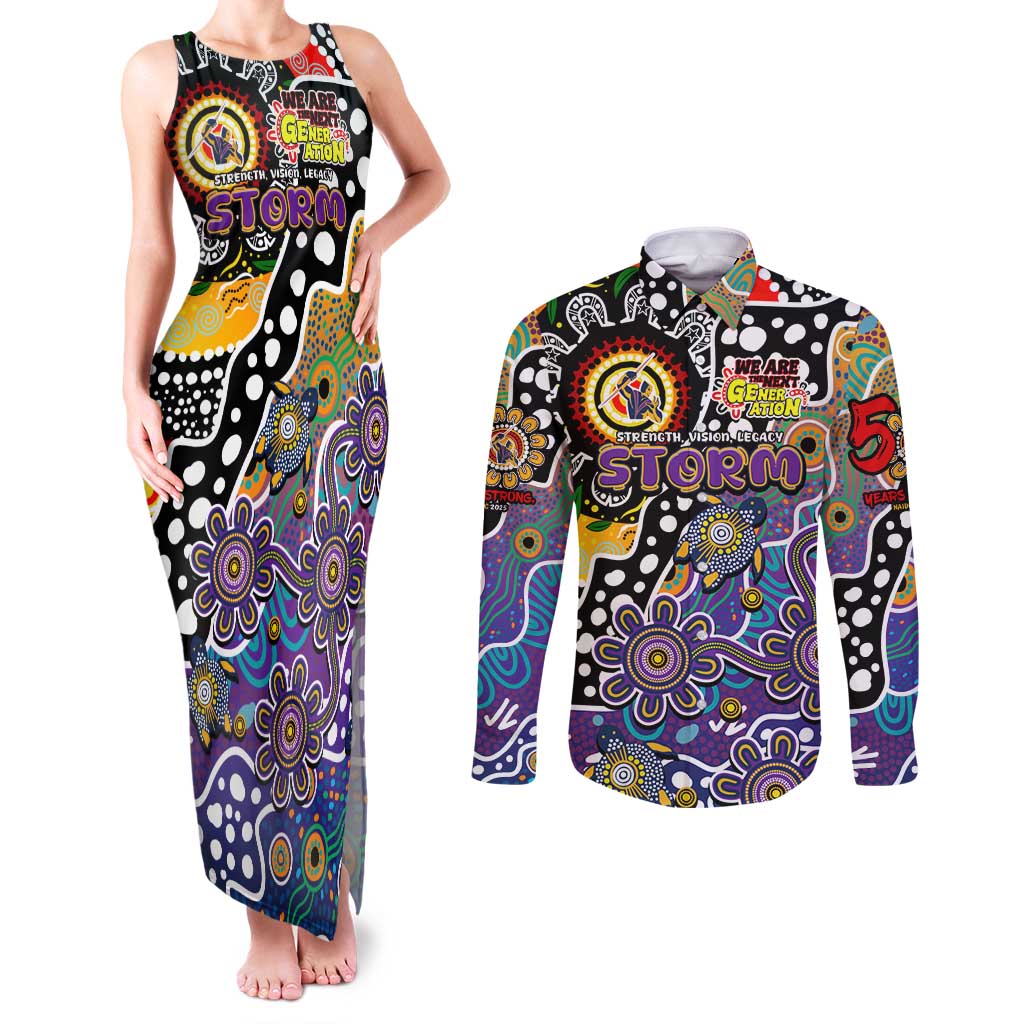Personalised Storm NRL Celebrating 50 Years of Naidoc Couples Matching Tank Maxi Dress and Long Sleeve Button Shirt NAIDOC Week 2025 Aboriginal