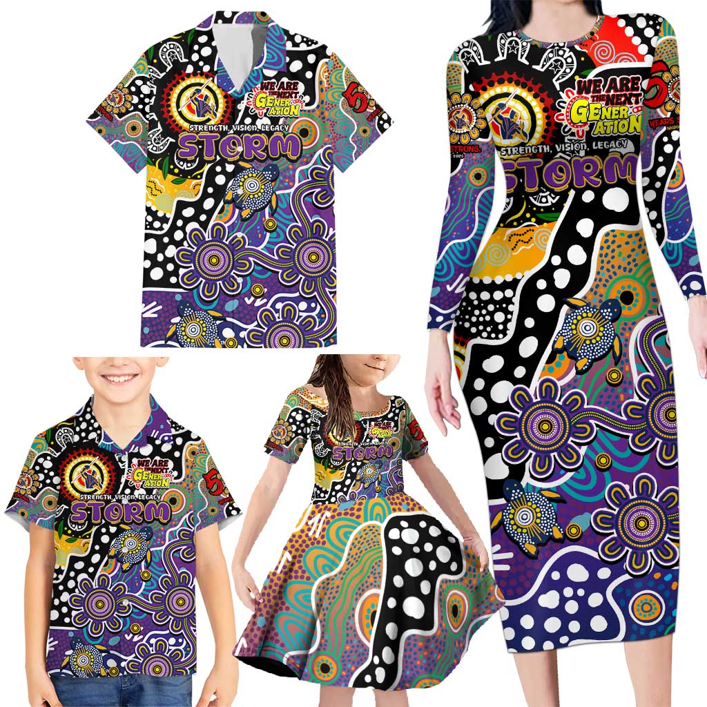 Personalised Storm NRL Celebrating 50 Years of Naidoc Family Matching Long Sleeve Bodycon Dress and Hawaiian Shirt NAIDOC Week 2025 Aboriginal