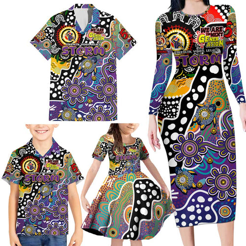 Personalised Storm NRL Celebrating 50 Years of Naidoc Family Matching Long Sleeve Bodycon Dress and Hawaiian Shirt NAIDOC Week 2025 Aboriginal