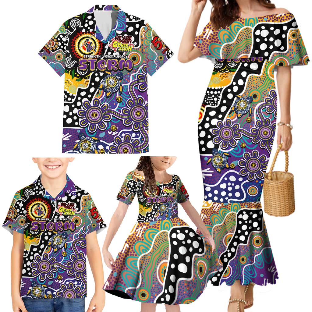 Personalised Storm NRL Celebrating 50 Years of Naidoc Family Matching Mermaid Dress and Hawaiian Shirt NAIDOC Week 2025 Aboriginal
