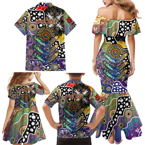Personalised Storm NRL Celebrating 50 Years of Naidoc Family Matching Mermaid Dress and Hawaiian Shirt NAIDOC Week 2025 Aboriginal
