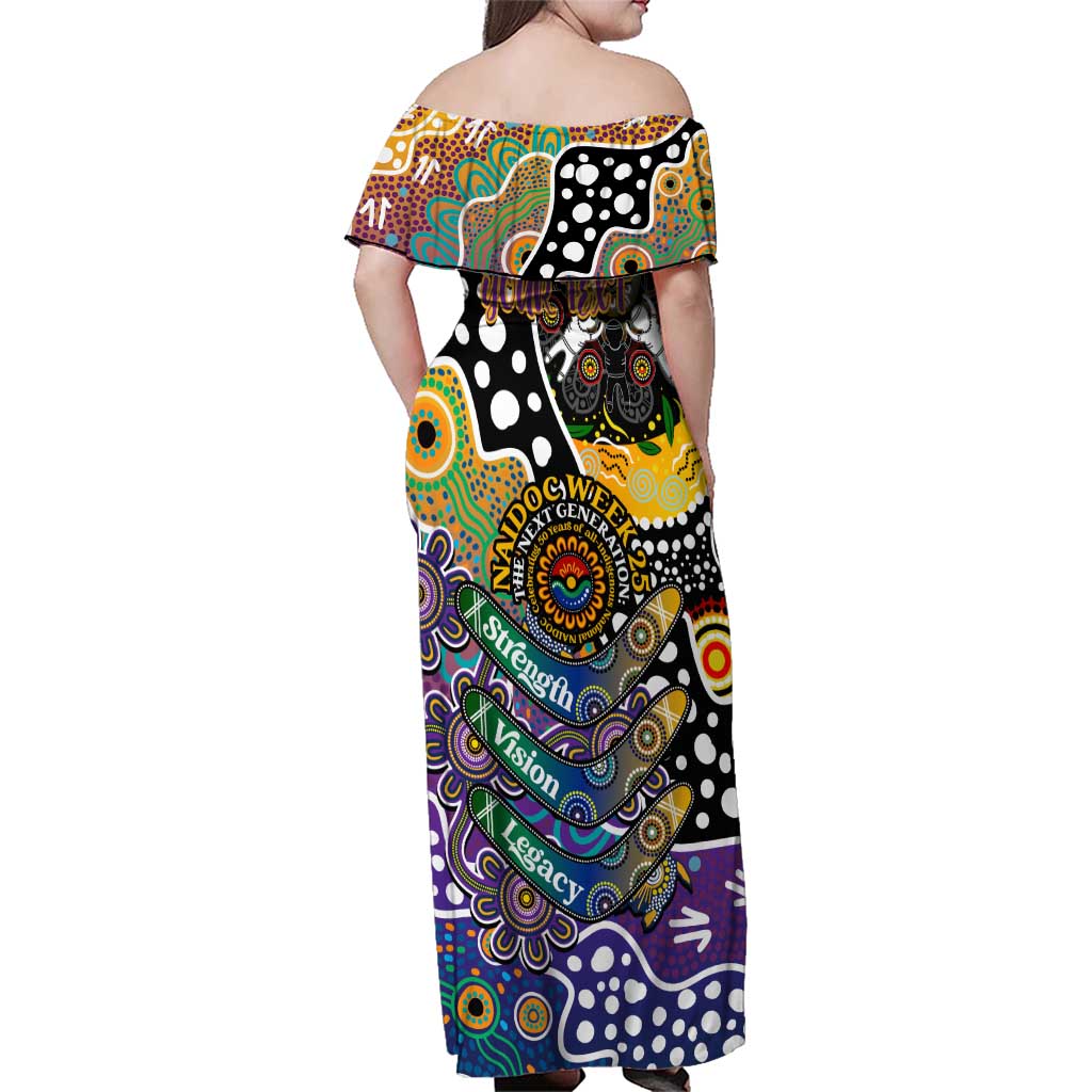 Personalised Storm NRL Celebrating 50 Years of Naidoc Family Matching Off Shoulder Maxi Dress and Hawaiian Shirt NAIDOC Week 2025 Aboriginal