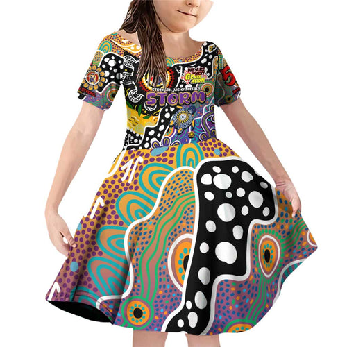 Personalised Storm NRL Celebrating 50 Years of Naidoc Family Matching Off Shoulder Short Dress and Hawaiian Shirt NAIDOC Week 2025 Aboriginal