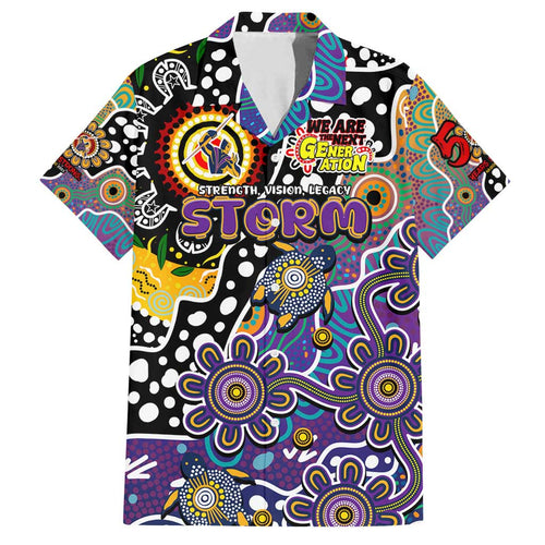 Personalised Storm NRL Celebrating 50 Years of Naidoc Family Matching Off Shoulder Short Dress and Hawaiian Shirt NAIDOC Week 2025 Aboriginal