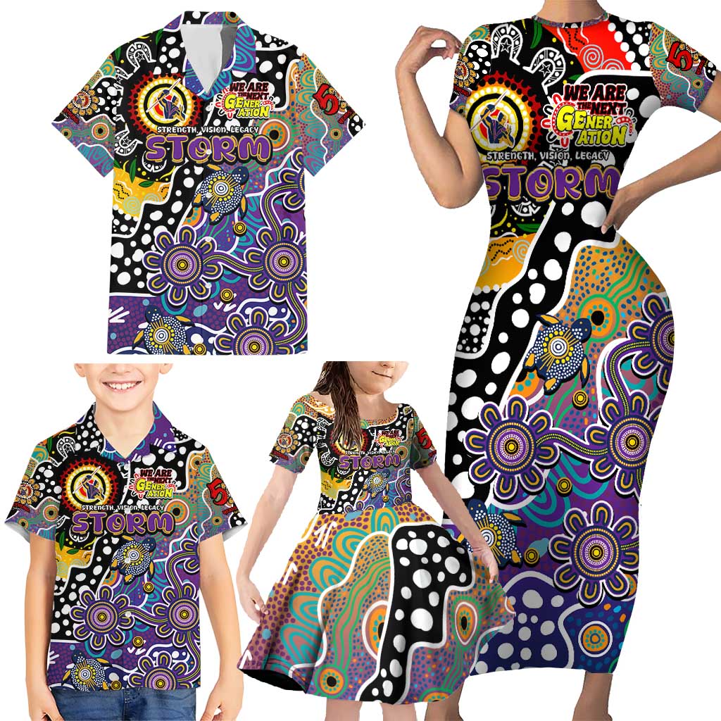 Personalised Storm NRL Celebrating 50 Years of Naidoc Family Matching Short Sleeve Bodycon Dress and Hawaiian Shirt NAIDOC Week 2025 Aboriginal