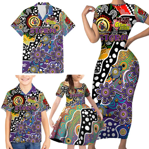 Personalised Storm NRL Celebrating 50 Years of Naidoc Family Matching Short Sleeve Bodycon Dress and Hawaiian Shirt NAIDOC Week 2025 Aboriginal