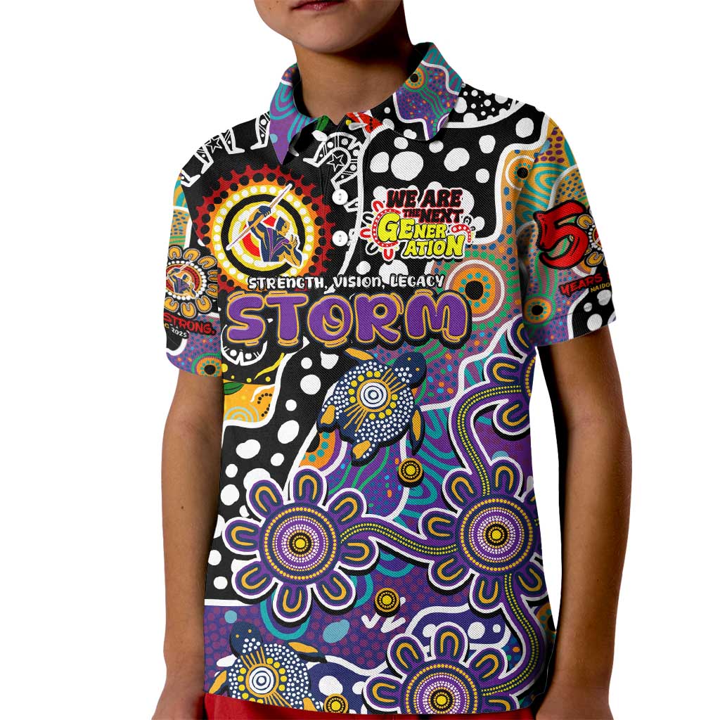 Personalised Storm NRL Celebrating 50 Years of Naidoc Kid Polo Shirt NAIDOC Week 2025 Aboriginal