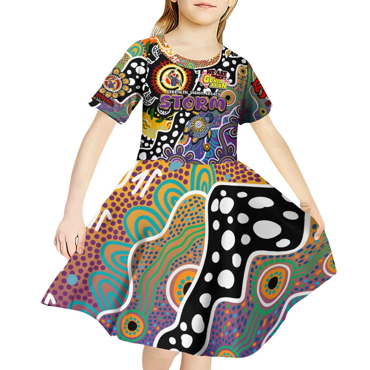 Personalised Storm NRL Celebrating 50 Years of Naidoc Kid Short Sleeve Dress NAIDOC Week 2025 Aboriginal