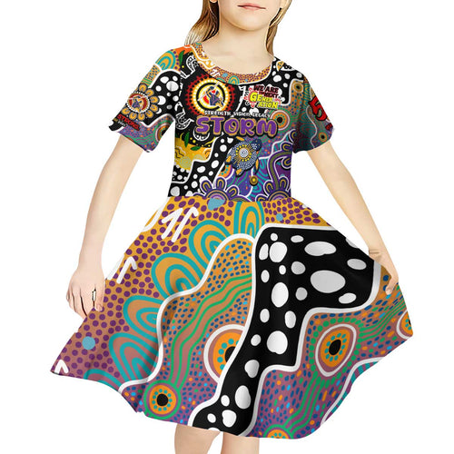 Personalised Storm NRL Celebrating 50 Years of Naidoc Kid Short Sleeve Dress NAIDOC Week 2025 Aboriginal