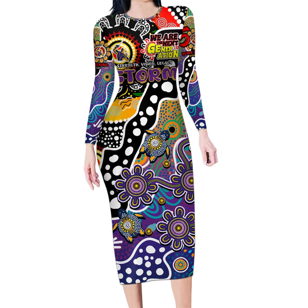 Personalised Storm NRL Celebrating 50 Years of Naidoc Long Sleeve Bodycon Dress NAIDOC Week 2025 Aboriginal