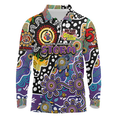 Personalised Storm NRL Celebrating 50 Years of Naidoc Long Sleeve Polo Shirt NAIDOC Week 2025 Aboriginal
