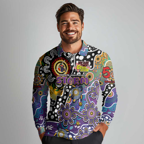Personalised Storm NRL Celebrating 50 Years of Naidoc Long Sleeve Polo Shirt NAIDOC Week 2025 Aboriginal
