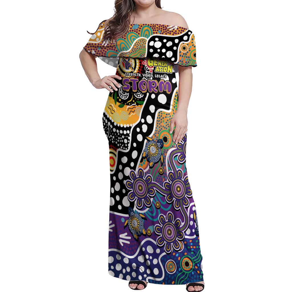 Personalised Storm NRL Celebrating 50 Years of Naidoc Off Shoulder Maxi Dress NAIDOC Week 2025 Aboriginal