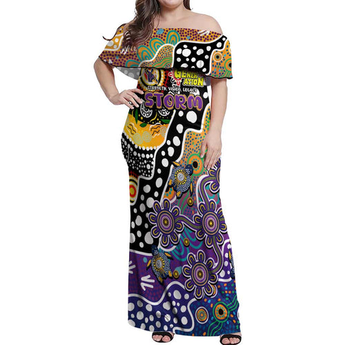 Personalised Storm NRL Celebrating 50 Years of Naidoc Off Shoulder Maxi Dress NAIDOC Week 2025 Aboriginal