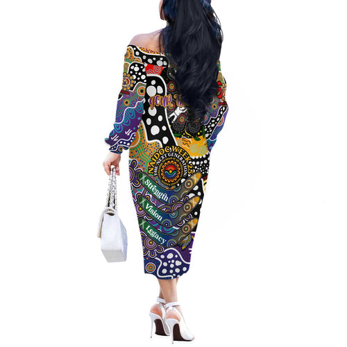 Personalised Storm NRL Celebrating 50 Years of Naidoc Off The Shoulder Long Sleeve Dress NAIDOC Week 2025 Aboriginal