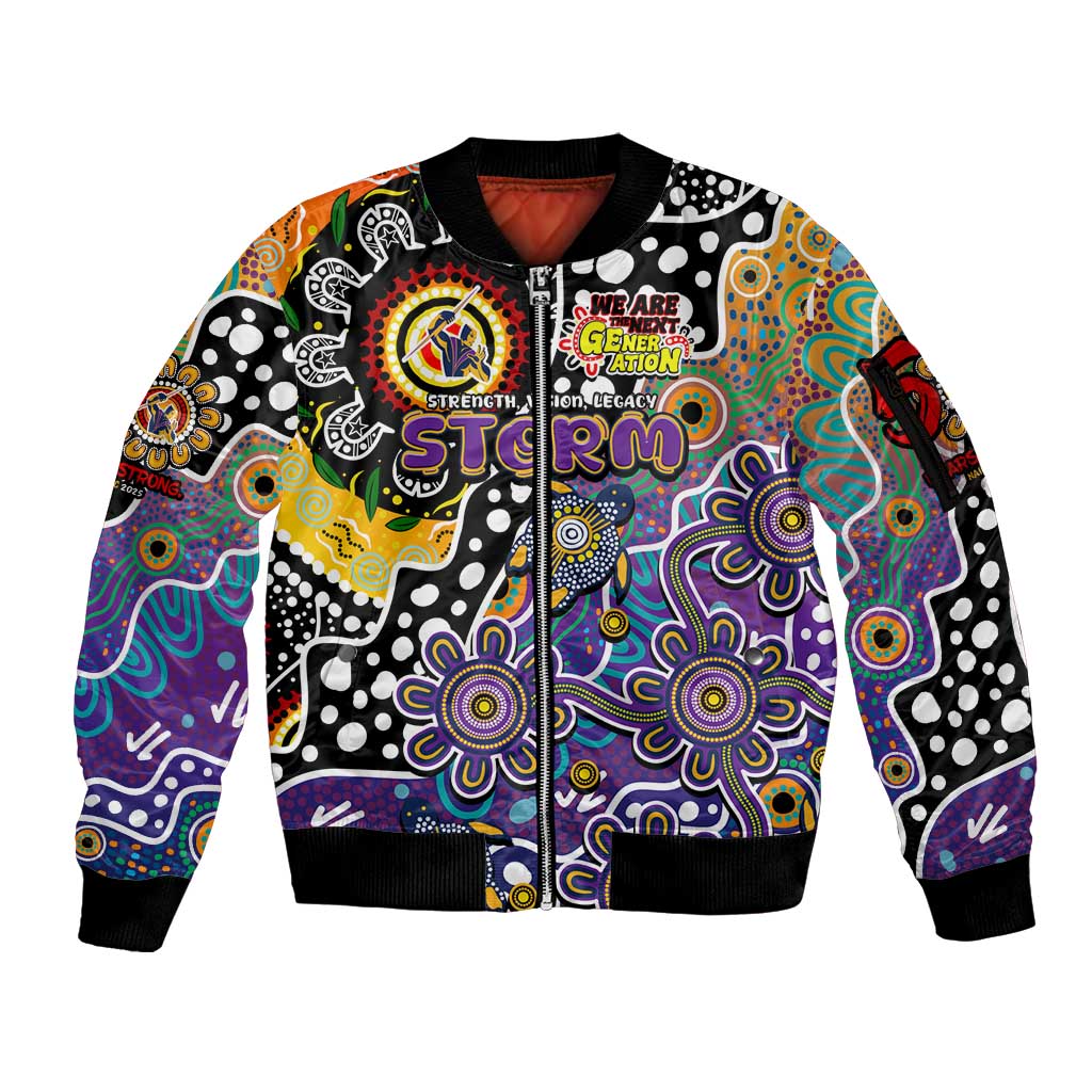 Personalised Storm NRL Celebrating 50 Years of Naidoc Sleeve Zip Bomber Jacket NAIDOC Week 2025 Aboriginal